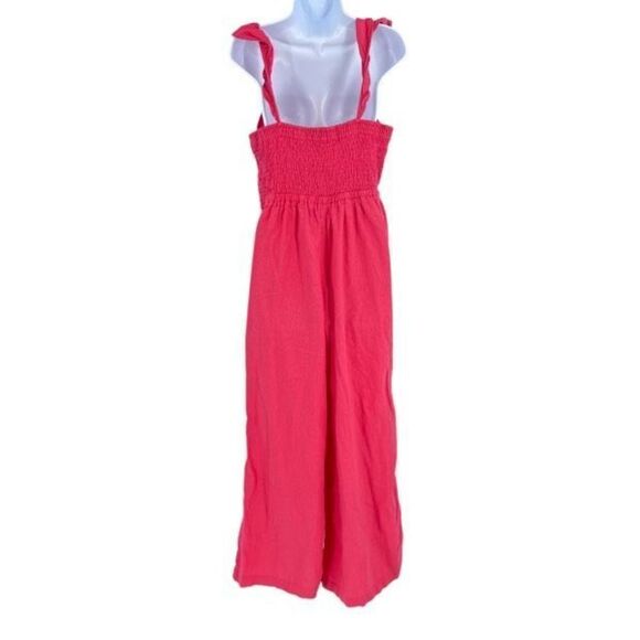 Xhilaration Womens Linen Blend Ruffle Sleeveless Wide Leg Jumpsuit Pink Sz Large - Picture 3 of 10